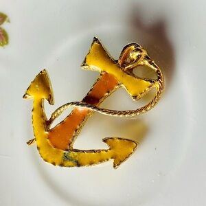 Vintage Nautical Yellow Anchor Brooch